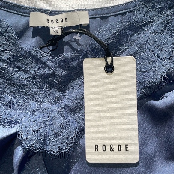 RO&DE Anthropologie Silky Satin & Lace Camisole Mediterranean Blue Feminine NEW - Picture 9 of 13